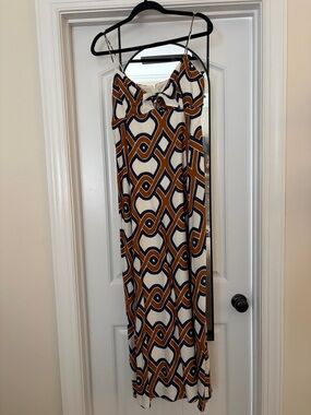 SEZANE Geometric Print Spaghetti Strap Maxi Dress - White & Brown